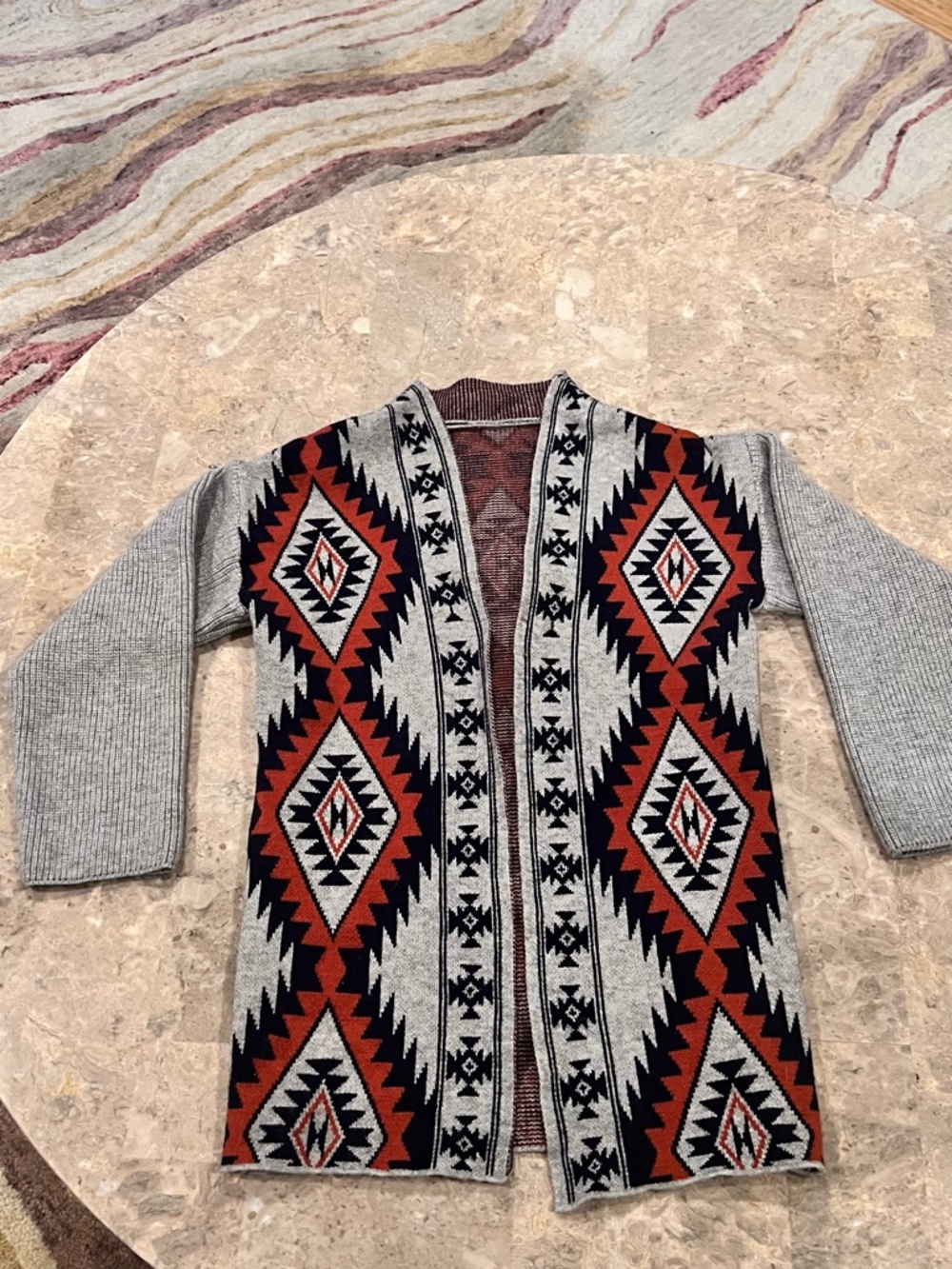 Southwestern Open Front Cardigan - Gray, Rust & Black